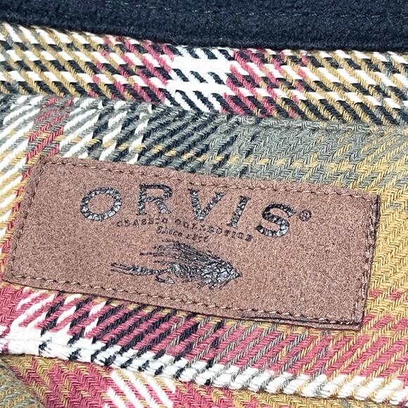 Orvis Tan Plaid Heavyweight Flannel Men Medium Long Sleeve Button Down Shirt New - Picture 4 of 12